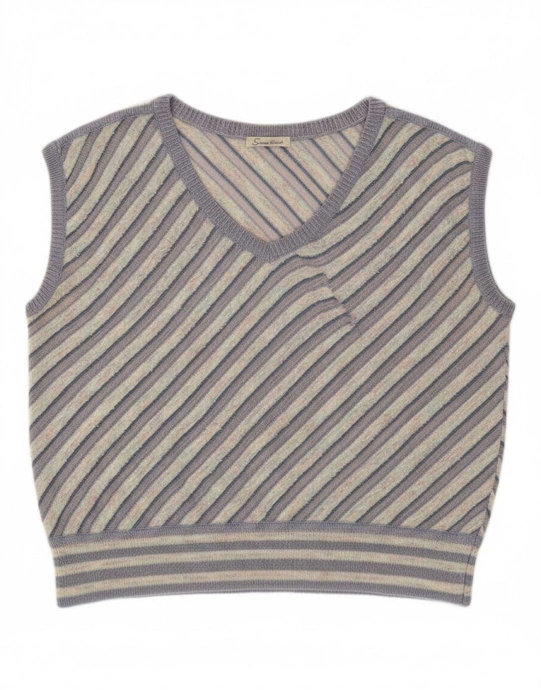 Vintage Damen Weste Tank Top UK 12 Medium Lila gestreift