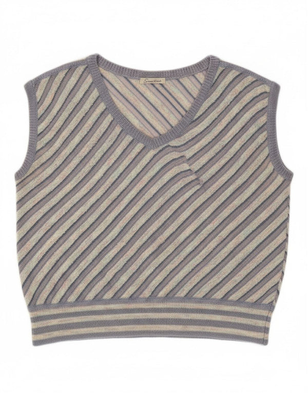 Vintage Damen Weste Tank Top UK 12 Medium Lila gestreift