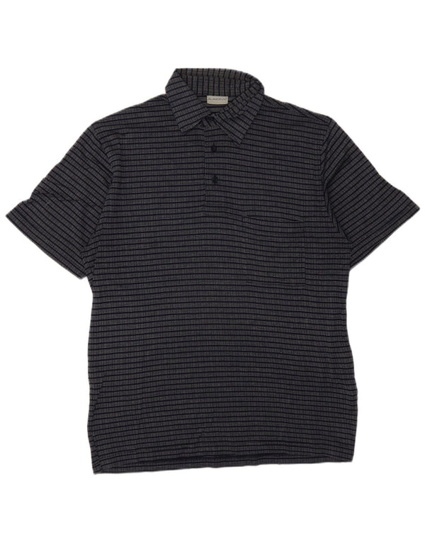 Vintage Herren Poloshirt IT 48 Medium Marineblau gestreift aus Baumwolle