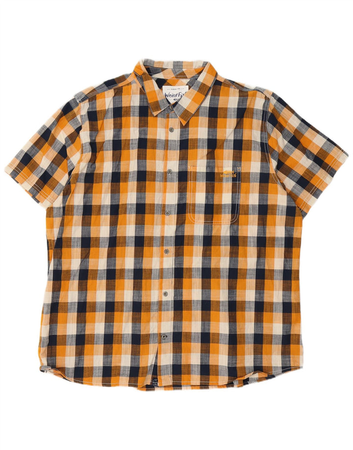 Weird Fish Herren Kurzarmhemd 2XL Orange Gingham Baumwolle