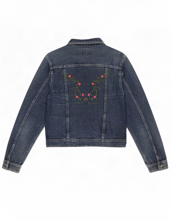 Vintage Damen Jeansjacke UK 14 Groß Blau geblümt