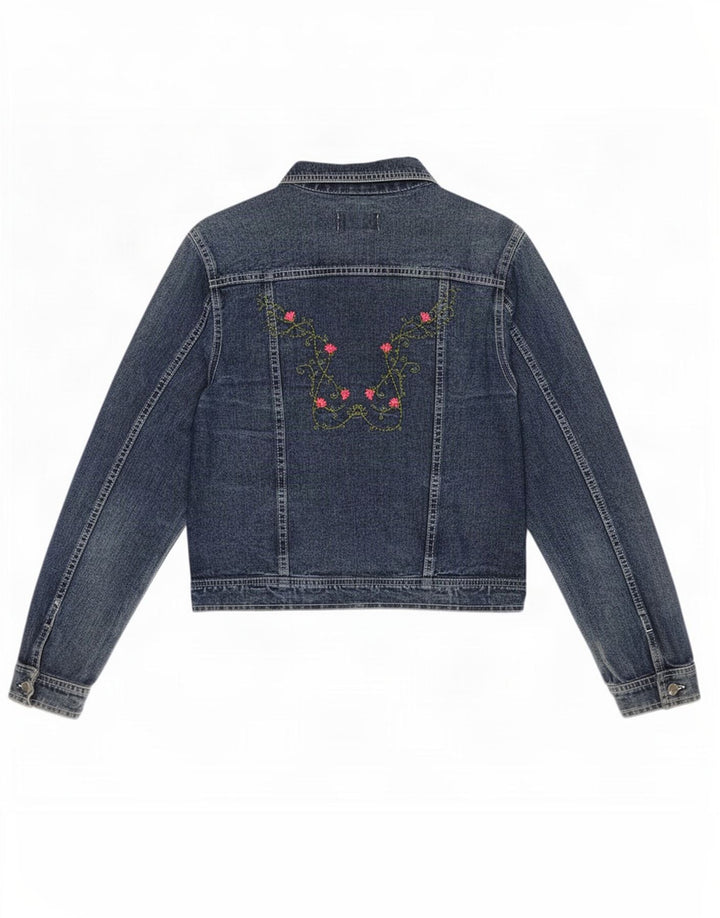 Vintage Damen Jeansjacke UK 14 Groß Blau geblümt