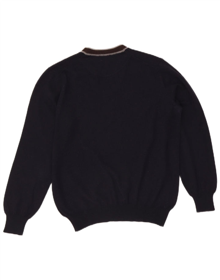 Fay Herren-Pullover mit V-Ausschnitt, mittlerer marineblauer Colourblock-Schurwolle