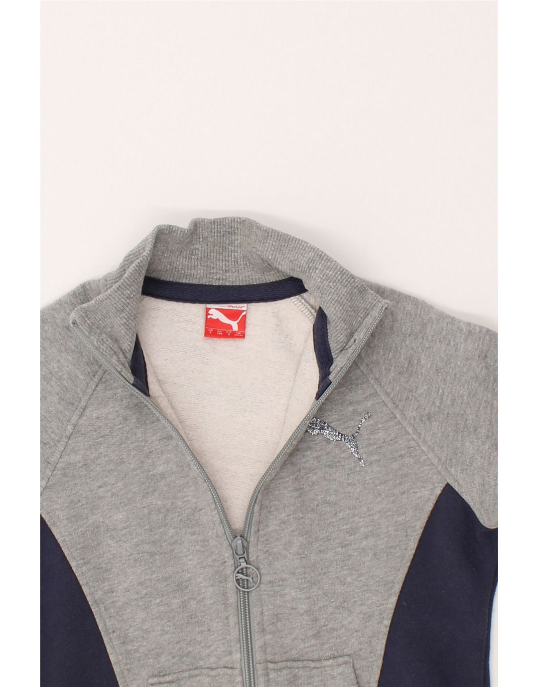 PUMA Boys Tracksuit Top Jacket 7-8 Years Small Grey Colourblock Cotton Vintage Puma and Second-Hand Puma from Messina Hembry 