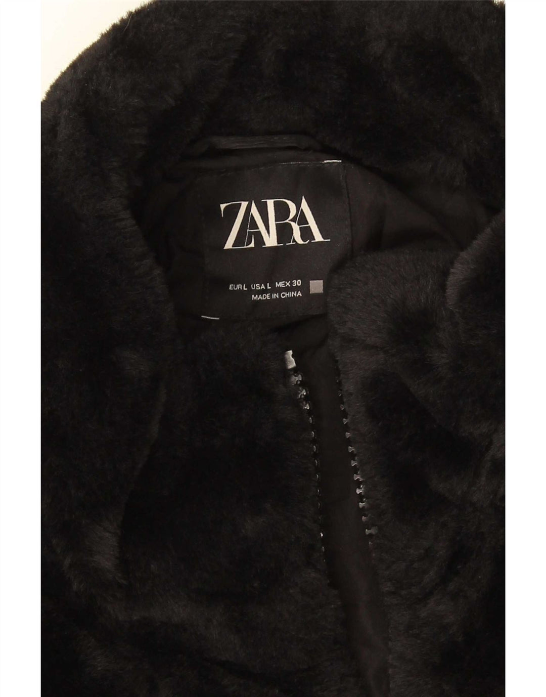 Zara Damen Kunstpelzjacke UK 16 Large Schwarz Polyester