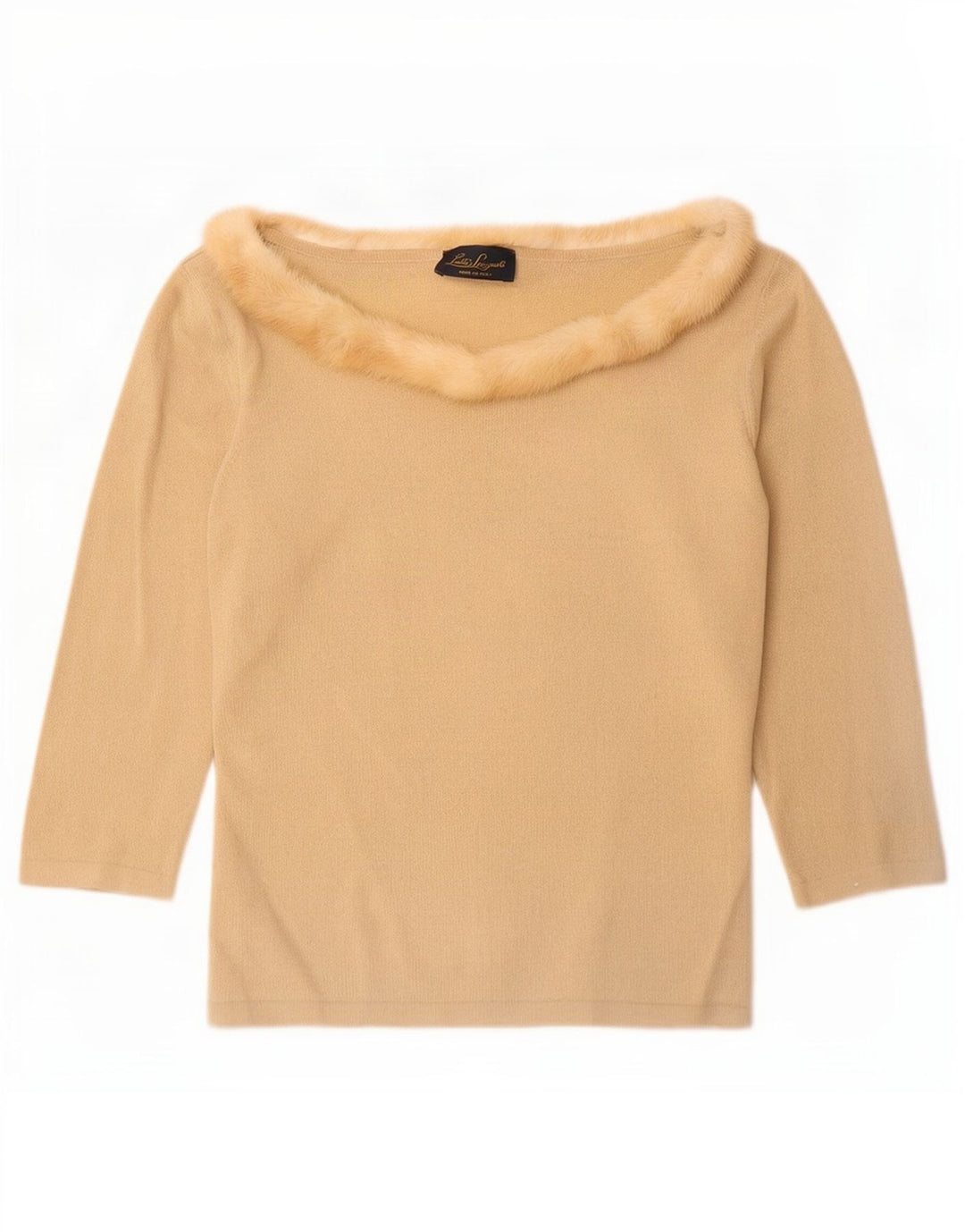 Luisa Spagnoli Damen Top 3/4 Ärmel UK 12 Mittelbeige Wolle