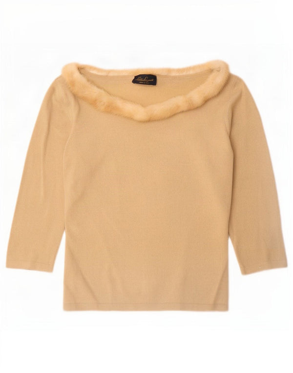 Luisa Spagnoli Damen Top 3/4 Ärmel UK 12 Mittelbeige Wolle