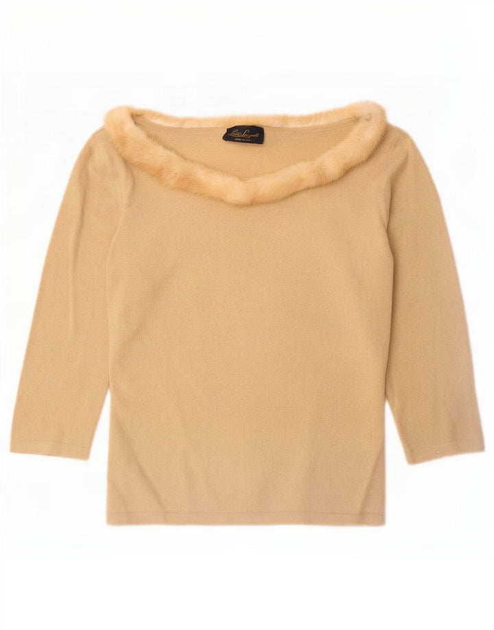 Luisa Spagnoli Damen Top 3/4 Ärmel UK 12 Mittelbeige Wolle