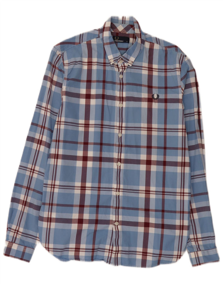 Fred Perry Herrenhemd aus mittelblau karierter Baumwolle