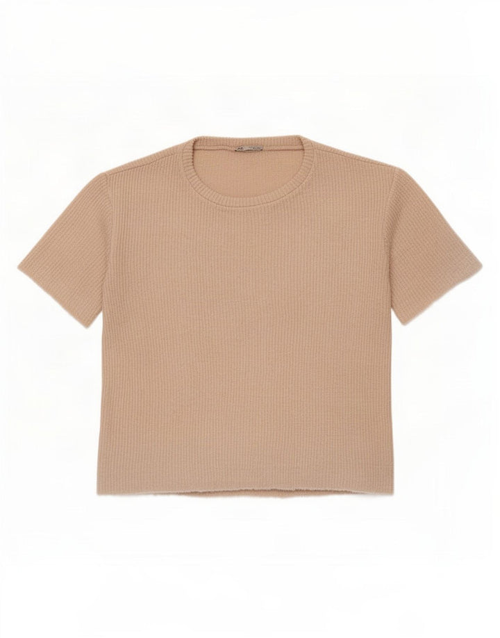 Zara Damen Übergroßes T-Shirt Top UK 16 Large Beige