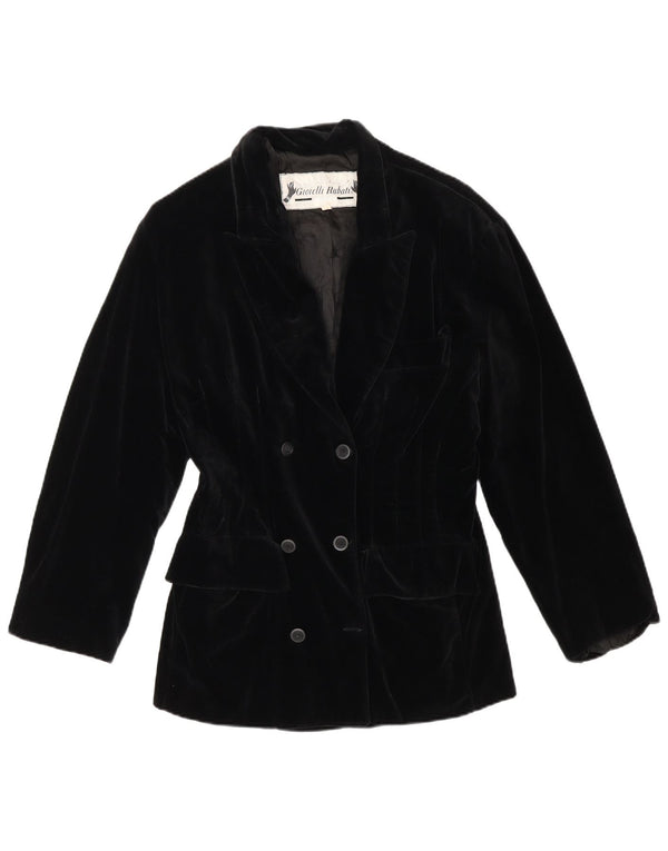 Vintage Damen Zweireiher Samt Blazer Jacke UK 10 Small Schwarz