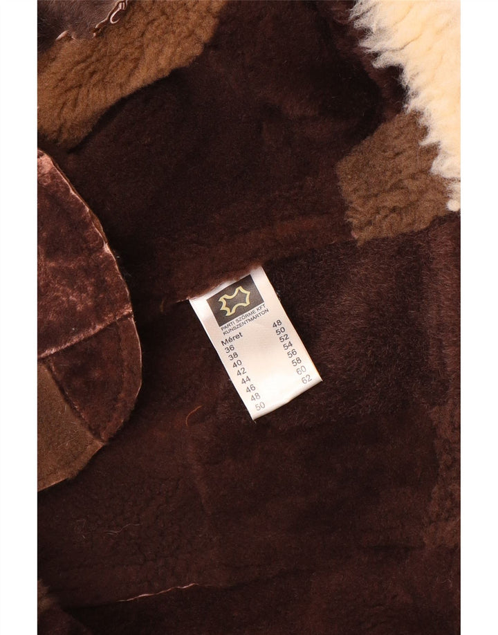 VINTAGE Damen Shearling Gilet EU 36 Kleines braunes Patchwork-Leder