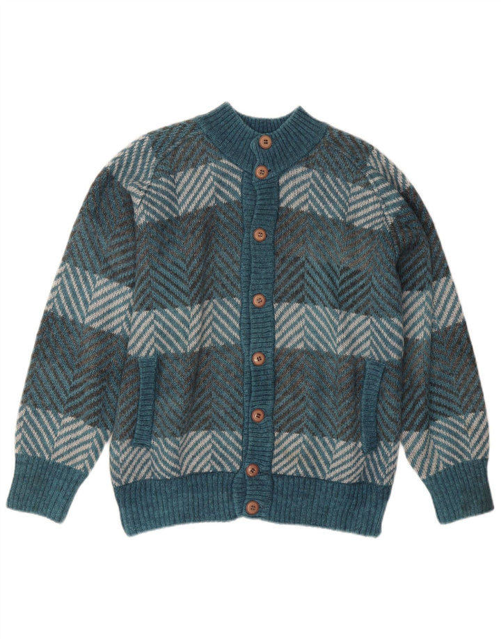 Vintage Herren Cardigan Pullover Großer blauer Chevron