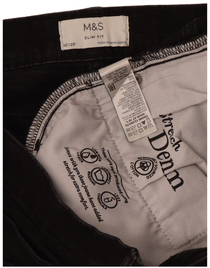 Marks & Spencer Slim-Jeans für Herren, W40, L29, schwarze Baumwolle