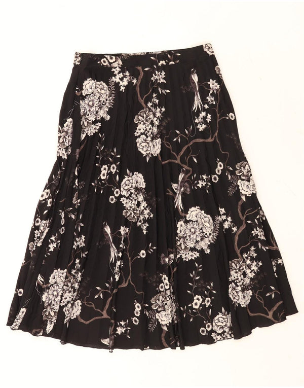 FAT FACE Damen Plissee-A-Linien-Rock UK 10 Small W28 Schwarz geblümt