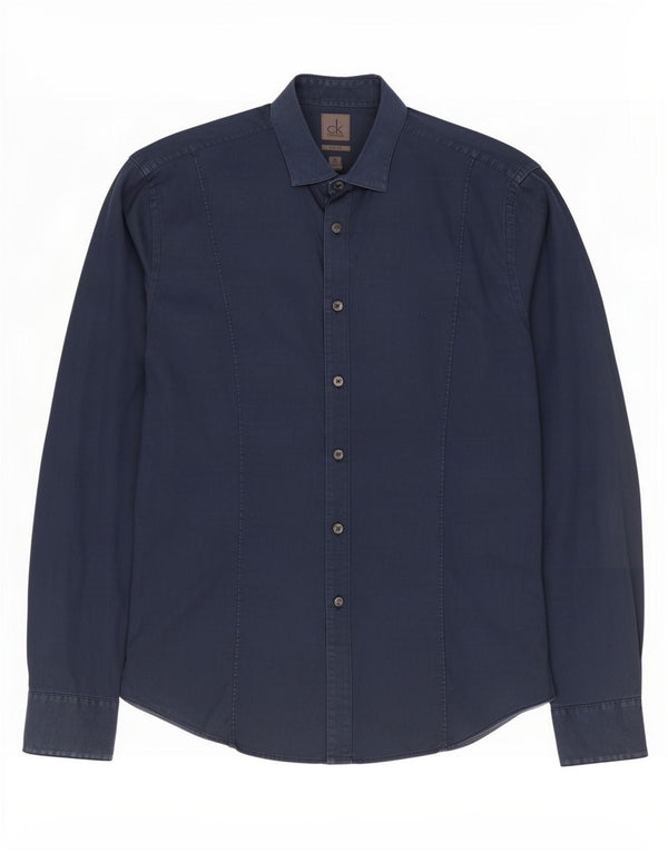 Calvin Klein Herren Slim Fit Hemd Größe 40 15 3/4 Medium Marineblau Baumwolle