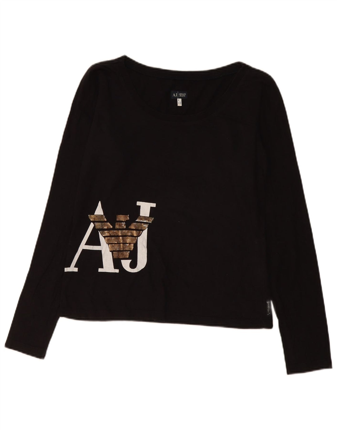 Armani Jeans Damen Graphic Top Langarm UK 16 Large Schwarz