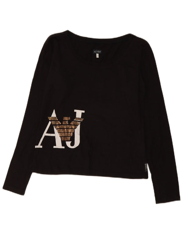 Armani Jeans Damen Graphic Top Langarm UK 16 Large Schwarz
