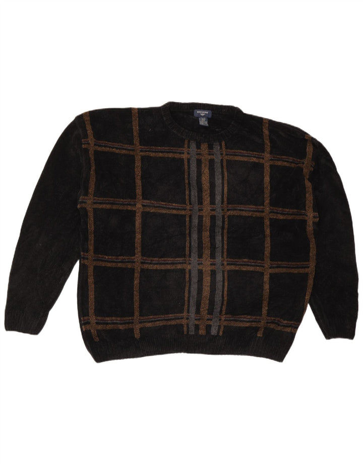 DOCKERS Herren-Pullover mit Rundhalsausschnitt, XL, schwarz kariert, Acryl