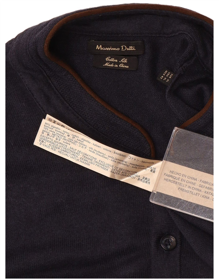 Massimo Dutti Herren-Pullover mit Knopfkragen, XL, marineblaue Baumwolle