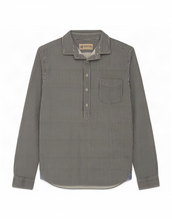 Vintage Mens Pullover Shirt Medium Blue Pinstripe Cotton