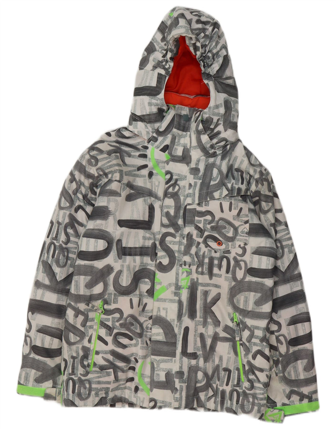 Quiksilver Jungen-Skijacke mit grafischer Kapuze, 13–14 Jahre, großes graues Polyester