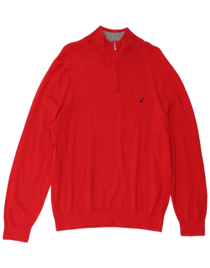 Nautica Herren-Pullover mit Reißverschluss am Hals, große rote Baumwolle