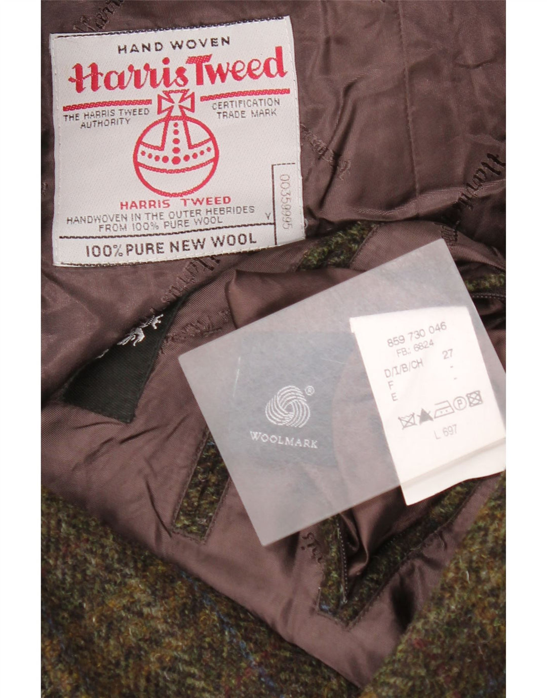 Harris Tweed Herren-Blazer mit 2 Knöpfen, UK 46 3XL, Khaki-Karo-Schurwolle