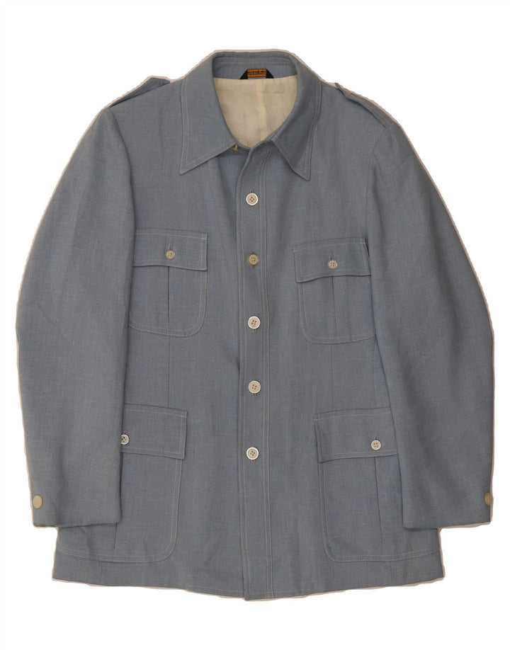 VINTAGE Mens Military Jacket UK 38 Medium Blue Vintage Vintage and Second-Hand Vintage from Messina Hembry 