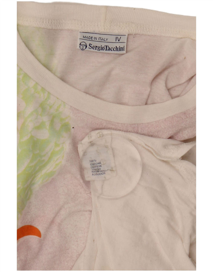 SERGIO TACCHINI Damen Grafik-T-Shirt-Oberteil US 12 Große weiße Blumen-Baumwolle