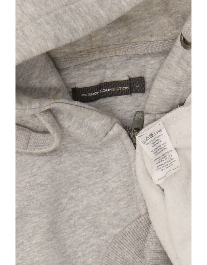 French Connection Herren-Kapuzenpullover mit Grafik, reguläre Passform und Reißverschluss, Größe L, Grau
