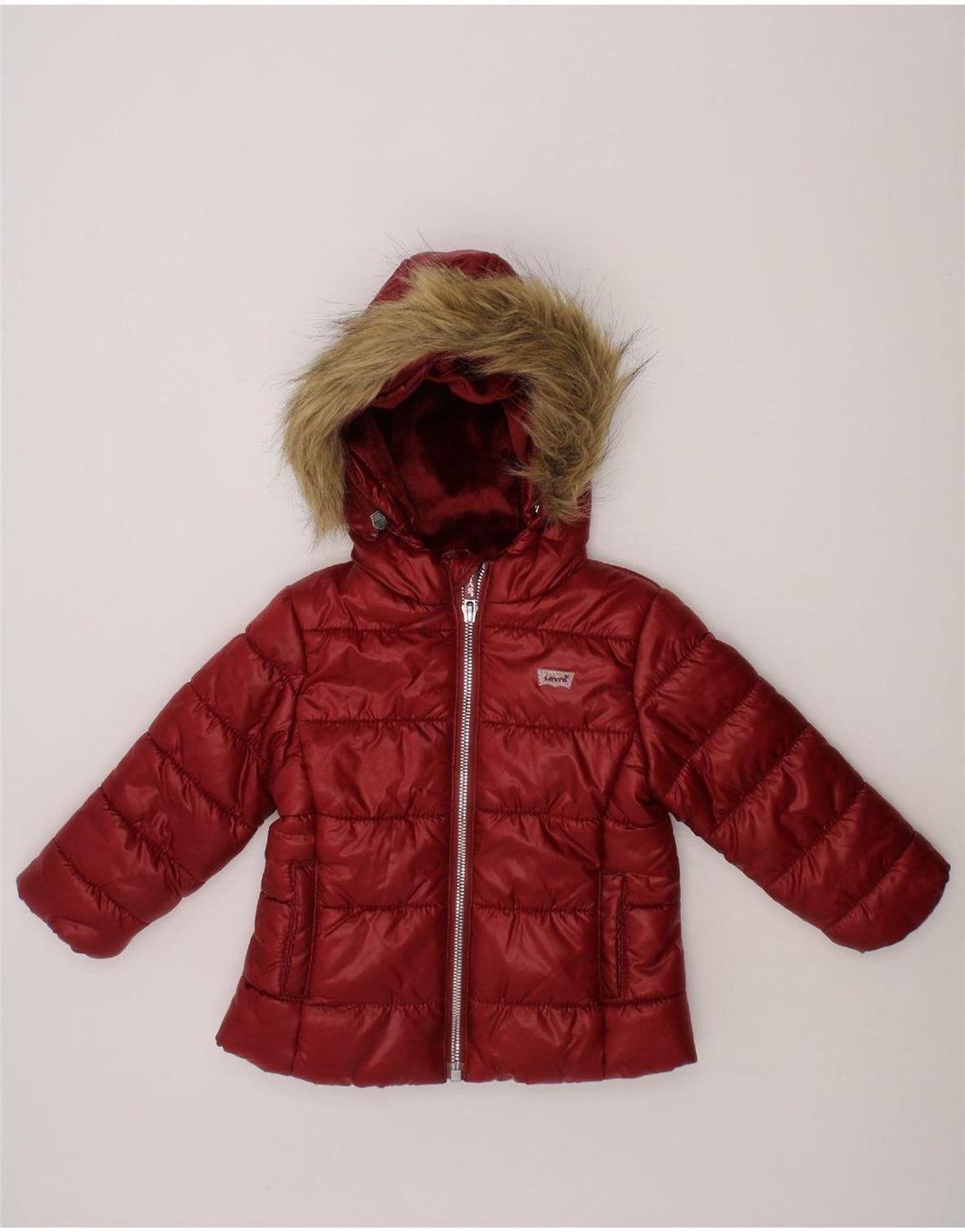 LEVI'S Baby Girls Hooded Padded Jacket 9-12 Months Maroon Polyester Vintage Levi's and Second-Hand Levi's from Messina Hembry 