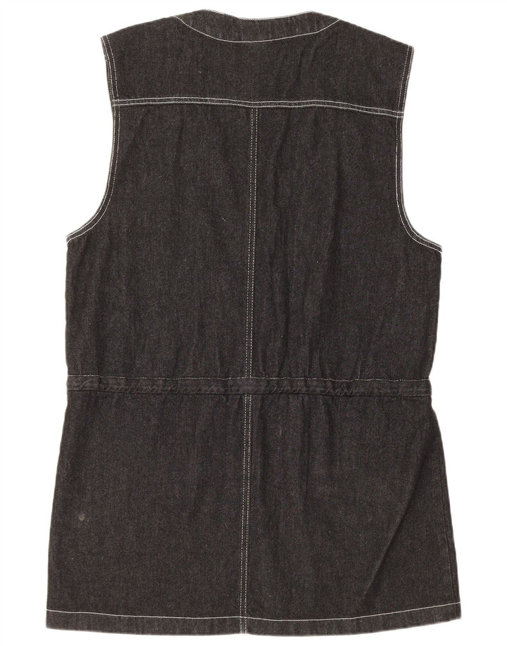 Vintage Damen Grafische Longline-Jeansweste IT 44 Mittelschwarz geblümt
