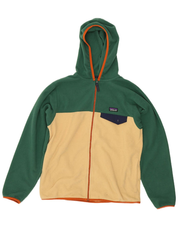 Patagonia Kapuzen-Fleecejacke für Jungen, 13–14 Jahre, XL, grün, Farbblock