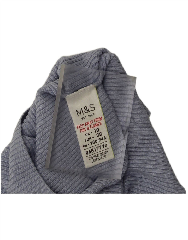 Marks & Spencer Damen Top Langarm UK 10 Small Blaue Viskose