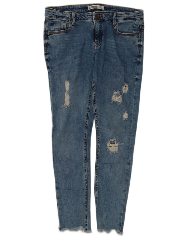 Zara Damen Distressed Skinny Jeans EU 40 Medium W30 L26 Blaue Baumwolle