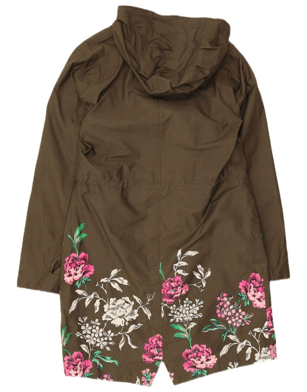 Joules Womens Hooded Raincoat UK 10 Small Khaki Floral Cotton