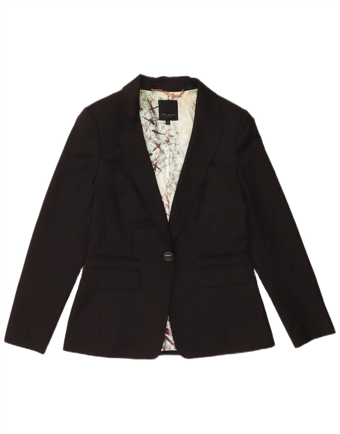 Ted Baker Damen-Blazer mit 1 Knopf, Größe 3, mittlere schwarze Wolle