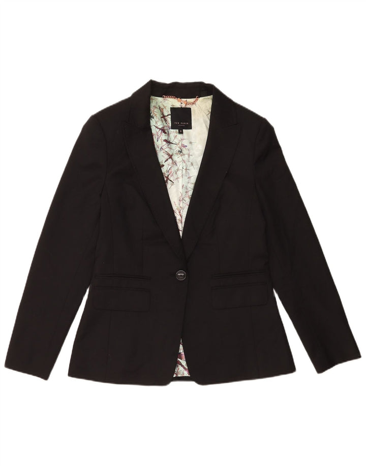 Ted Baker Damen-Blazer mit 1 Knopf, Größe 3, mittlere schwarze Wolle