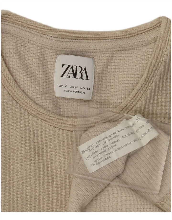 ZARA Mens Top Long Sleeve Medium Beige Cotton