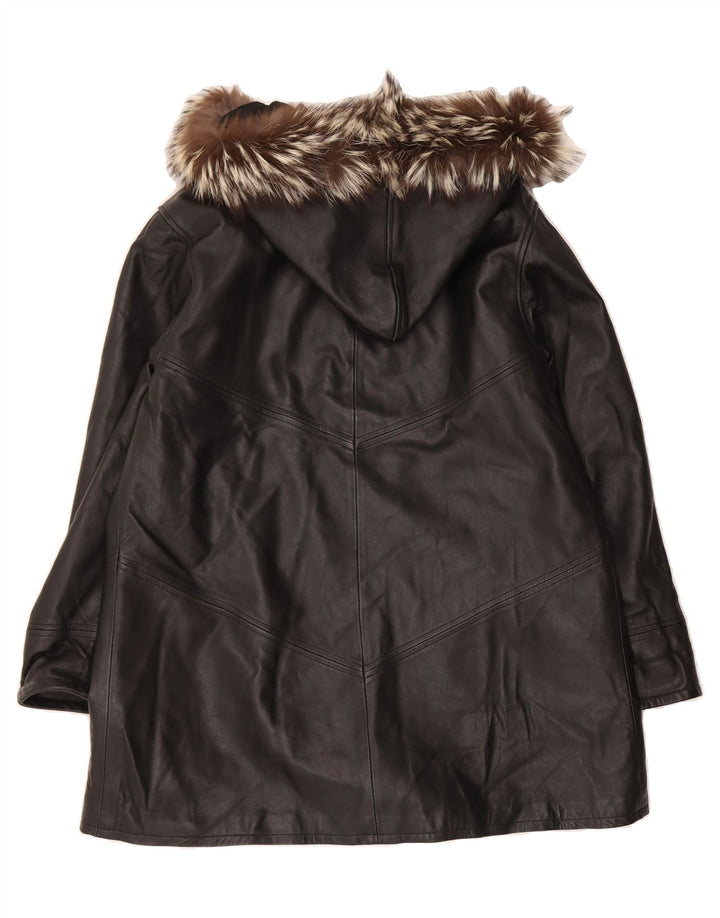 VINTAGE Womens Hooded Leather Coat IT 42 Medium Black Leather Vintage Vintage and Second-Hand Vintage from Messina Hembry 