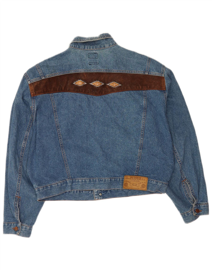 Vintage Damen Crop Oversized Jeansjacke UK 14 Mittelblaue Baumwolle