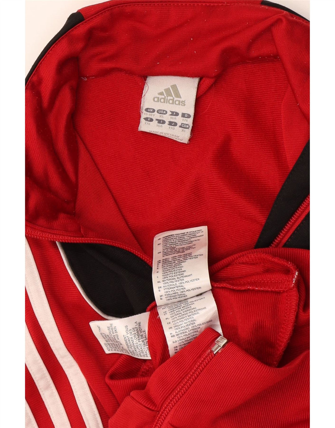 Adidas Jungen-Trainingsanzug-Top-Jacke, 15–16 Jahre, rotes Farbblock-Polyester