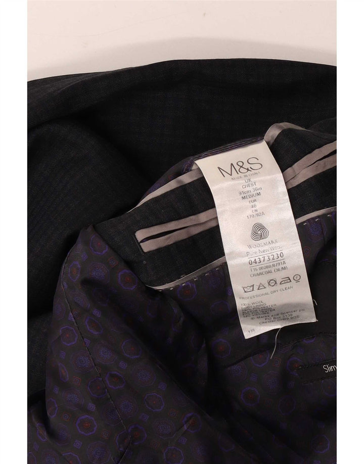 Marks & Spencer Herren-Blazer mit 2 Knöpfen, Gr. 36, klein, grau kariert, Wolle