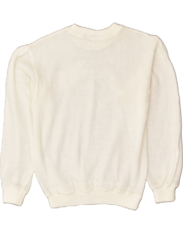 VINTAGE Womens Graphic Crew Neck Jumper Sweater UK 16 Large White Acrylic | Vintage Vintage | Thrift | Second-Hand Vintage | Used Clothing | Messina Hembry 