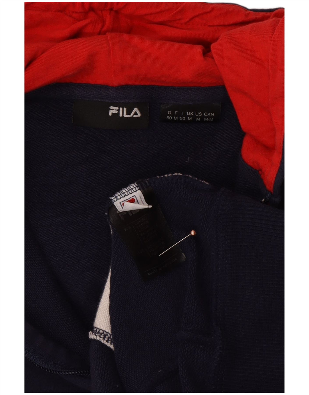 FILA Herren-Kapuzenpullover mit Reißverschluss, mittlere marineblaue Colourblock-Baumwolle