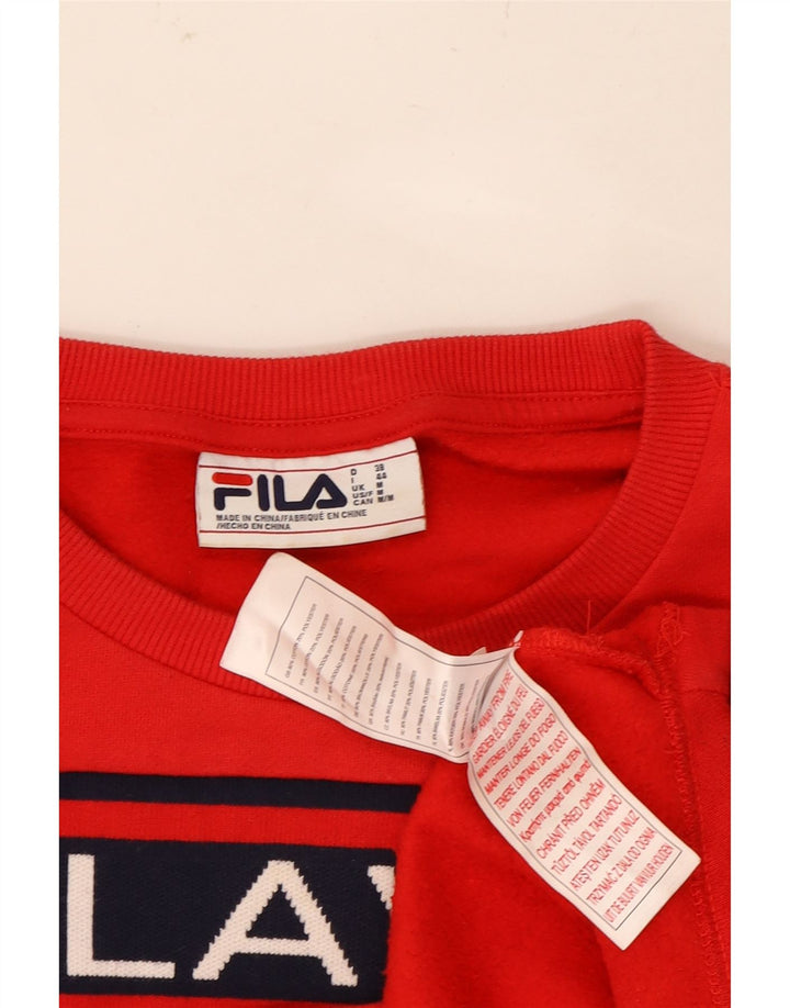 FILA Womens Crop Graphic Sweatshirt Jumper UK 14 Medium Red Cotton Vintage Fila and Second-Hand Fila from Messina Hembry 
