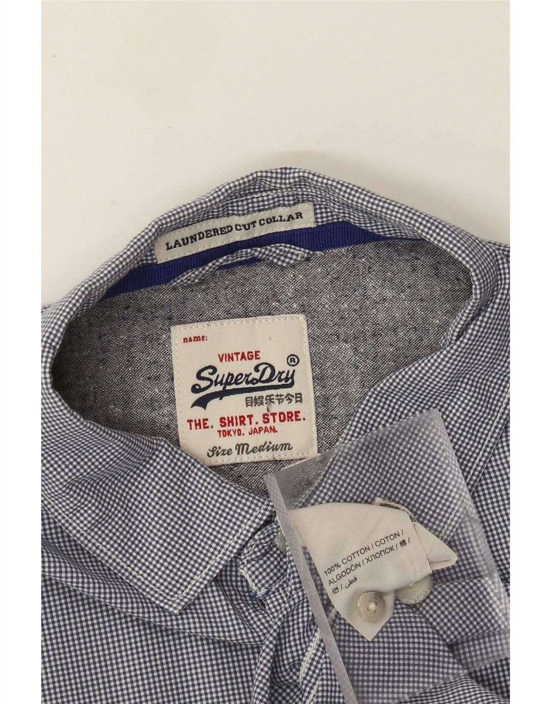 Superdry Herren-Hemd aus mittelblauer Gingham-Baumwolle in Marineblau