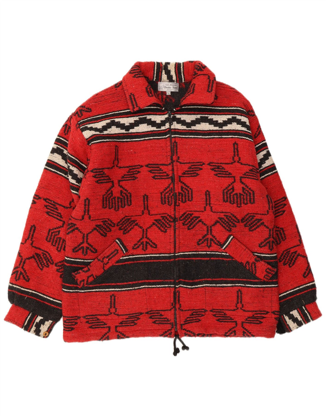 Vintage Herren-Windbreaker-Jacke, Größe 40, groß, rot, geometrisch, Tribal