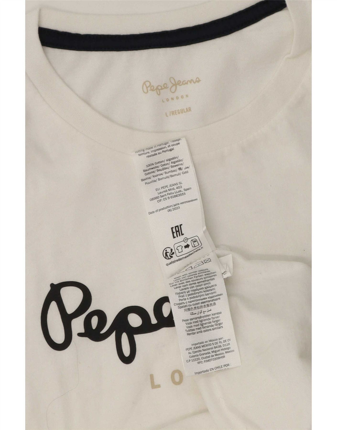 PEPE Jeans Herren-T-Shirt mit normaler Passform, Grafik, Größe L, aus weißer Baumwolle